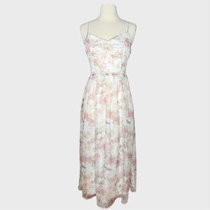 Strappy Maxi Chiffon Flowers and Birds Dress Small‎ Soft Romantic Cottagecore